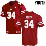 Youth Wisconsin Badgers NCAA #34 Jackson Acker Red Authentic Under Armour Stitched College Football Jersey QS31L66QP